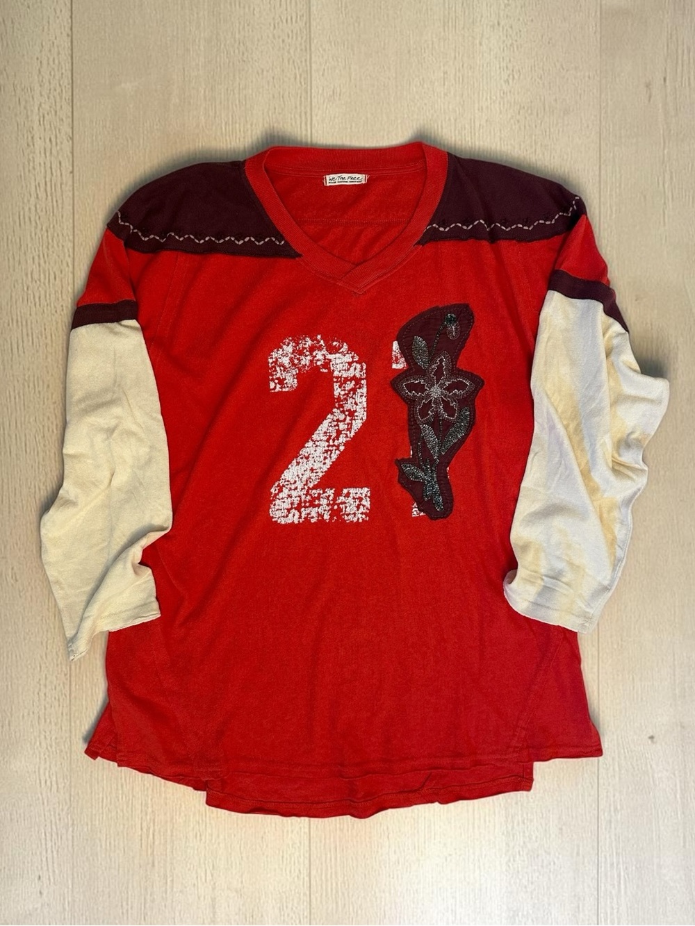 We The Free Red, White & Burgundy Layered-Look Long Sleeve Tee Size M